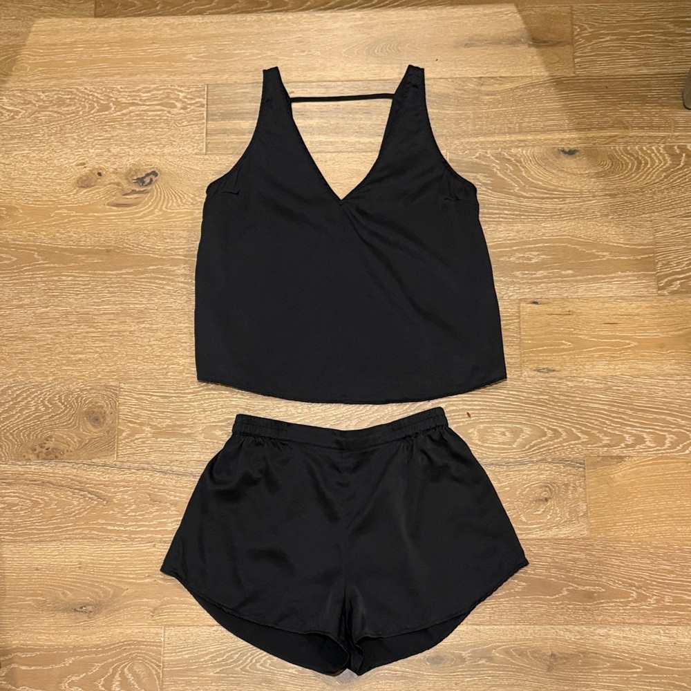 Lunya Black Washable Silk Sleepwear Set | Size Small